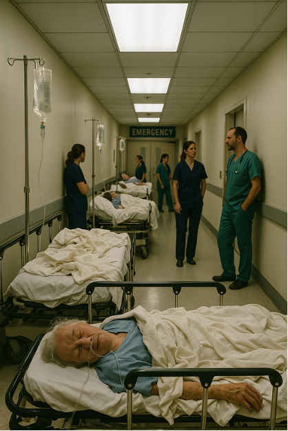Patients being boarded in an emergency department hallway